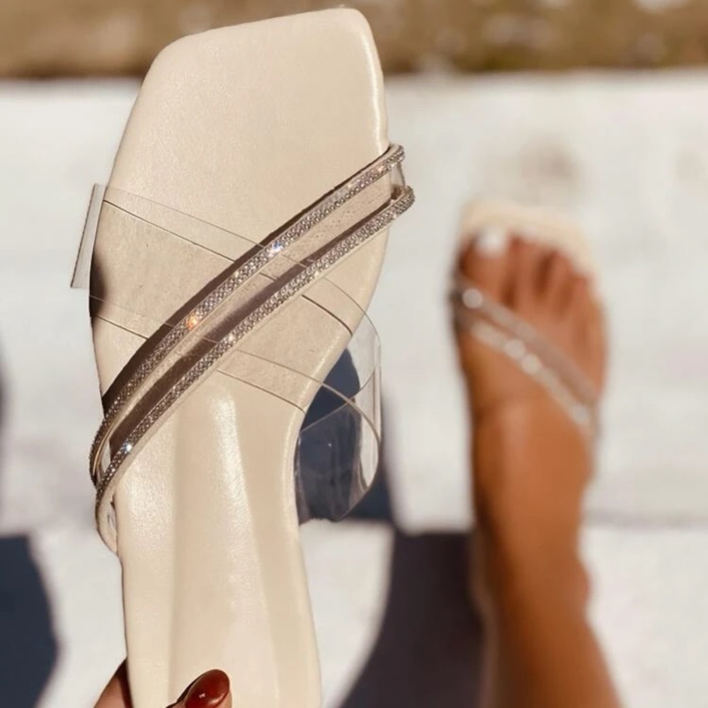 NWOT Clear Strap Summer Sandals with Rhinestone Details